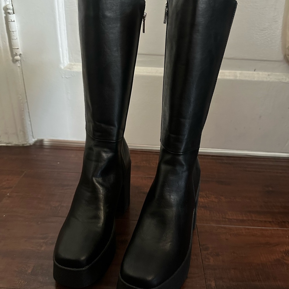 New with box Lamoda Black Slick Nicks Calf High Boots 8 - Picture 7 of 9